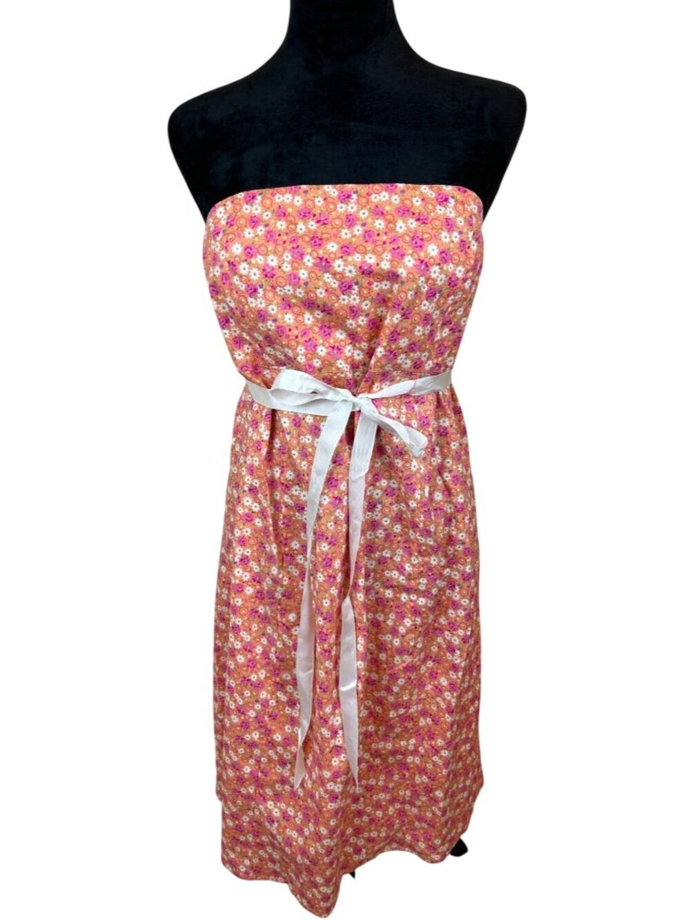 Motherhood Maternity Floral Strapless Sundress Sz L Orange Pink Coquette